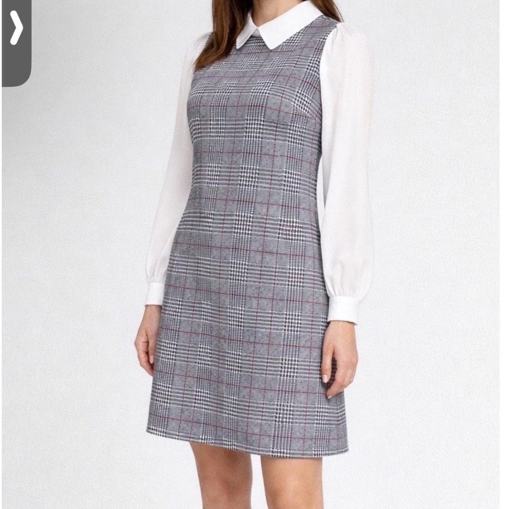 Tommy Hilfiger Glen Plaid Peter Pan Collar Shift Dress Grey Black Size 8